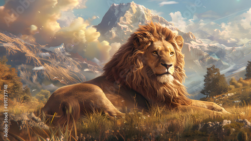 Obraz na płótnie Cinematic Portrait of Aslan in a Heavenly Narnian Landscape w salonie