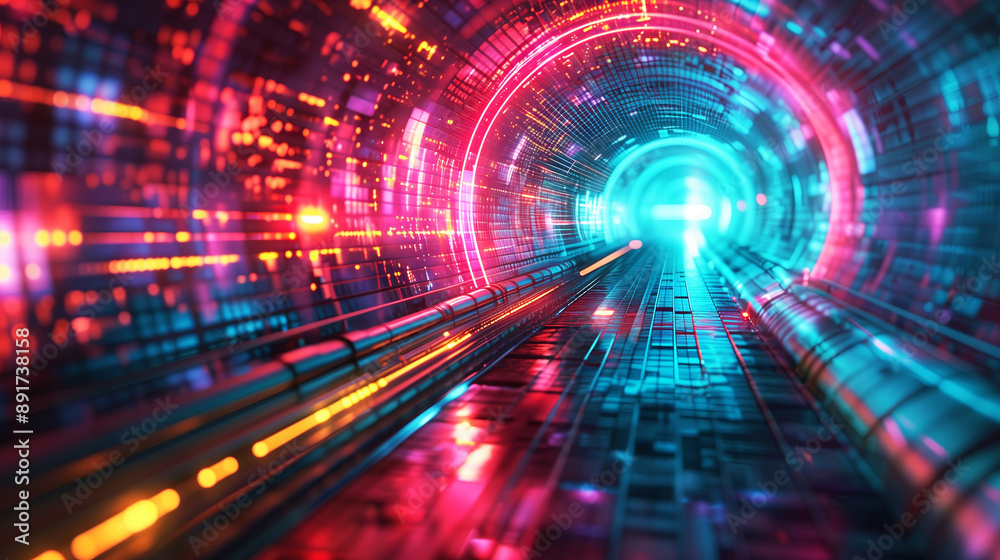 Futuristic Neon Tunnel with Digital Data Stream. Futuristic Neon Tunnel with Digital Data Stream.