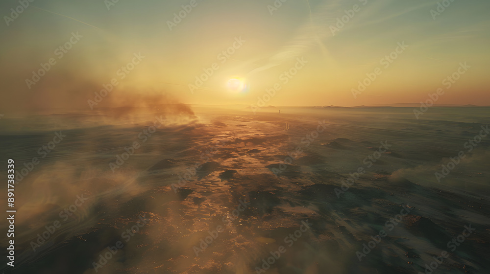 Hyper-Realistic Aerial View of a War-Torn Battlefield at Dawn Hyper-Realistic Aerial View of a War-Torn Battlefield at Dawn