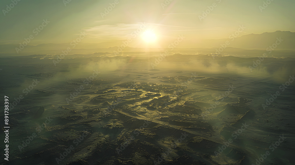 Hyper-Realistic Aerial View of a War-Torn Battlefield at Dawn