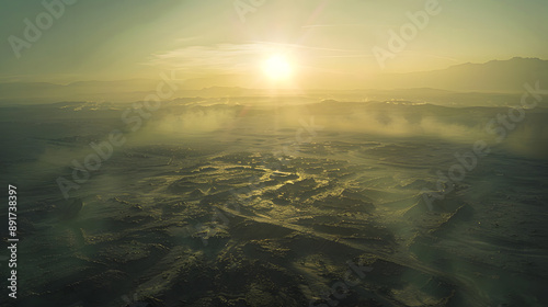 Obraz na płótnie Hyper-Realistic Aerial View of a War-Torn Battlefield at Dawn w salonie