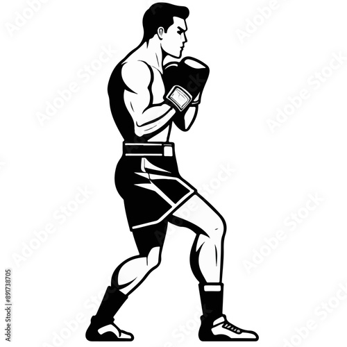 Series - Illustration of a Boxer on neutral background | Fight Sport, Martial Arts | Different positions and moves | Monochrome | Kick Boxer, Kickboxing