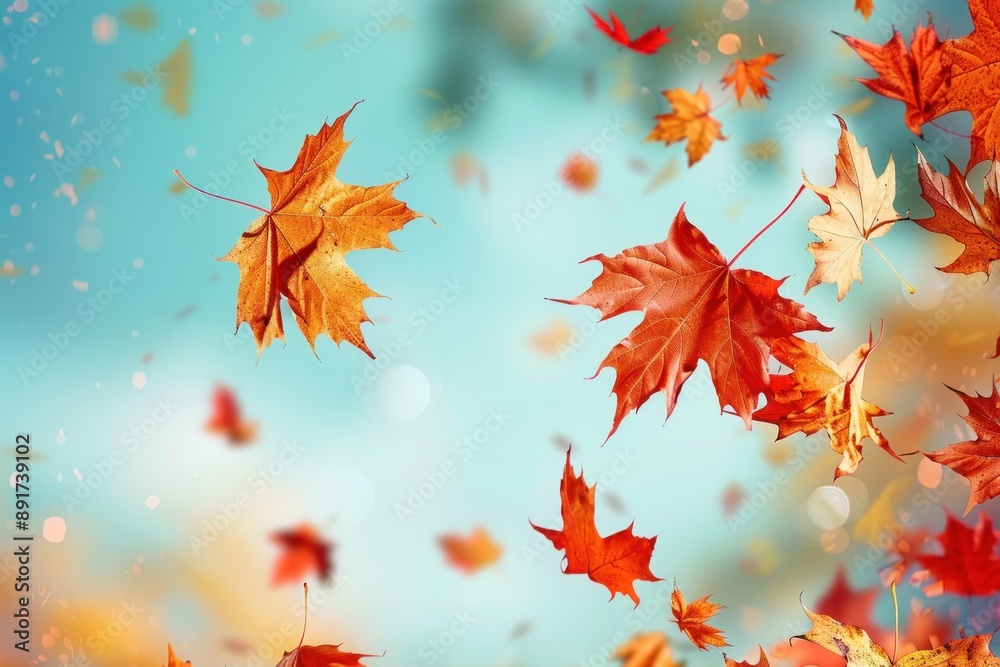 Flying fall maple leaves on autumn background. Falling leaves, seasonal banner with autumn foliage Flying fall maple leaves on autumn background. Falling leaves, seasonal banner with autumn foliage