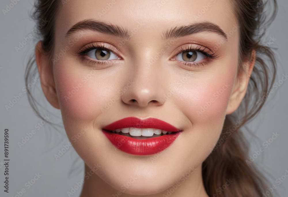 A person with a confident smile after applying lipstick, highlighting a mood boost. A person with a confident smile after applying lipstick, highlighting a mood boost.
