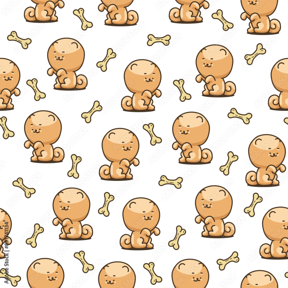 Cute kawaii pomeranian dog. Seamless pattern. Cartoon character. Vector drawing. Design ornaments. Cute kawaii pomeranian dog. Seamless pattern. Cartoon character. Vector drawing. Design ornaments.