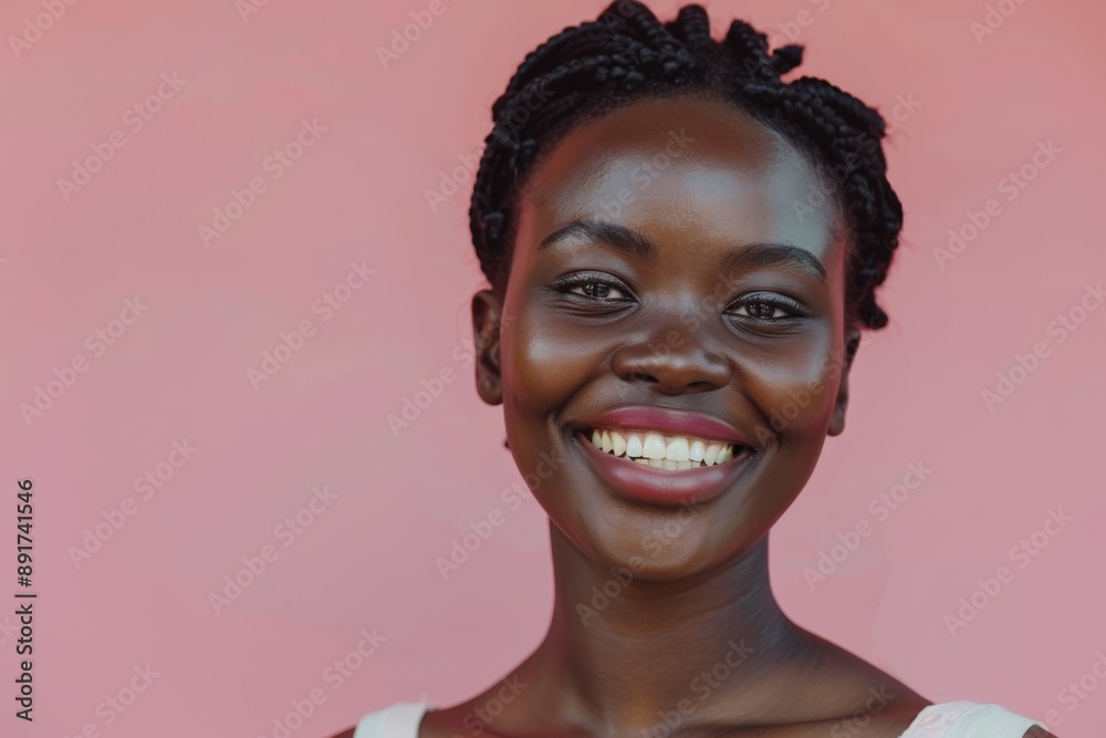 Smiling Woman with Afro Hair, Bright Background