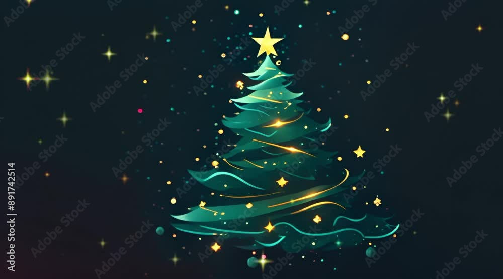 Christmas tree with garlands on a fabulous festive winter background. Christmas tree with garlands on a fabulous festive winter background.
