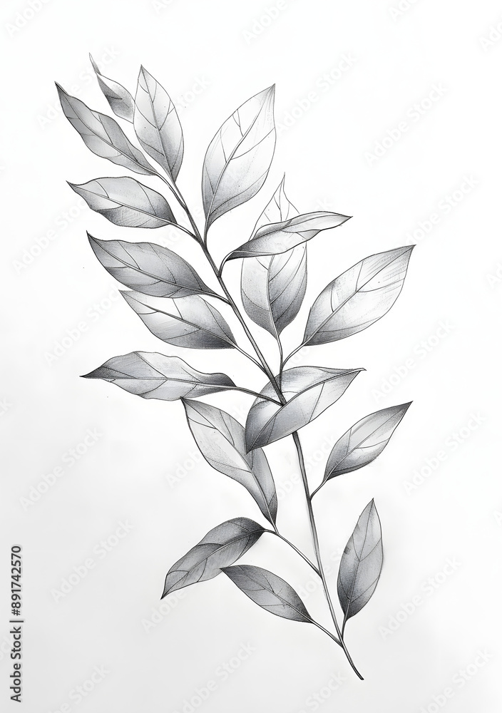 Detailed Pencil Drawing of Leaves for Tattoo Design Detailed Pencil Drawing of Leaves for Tattoo Design