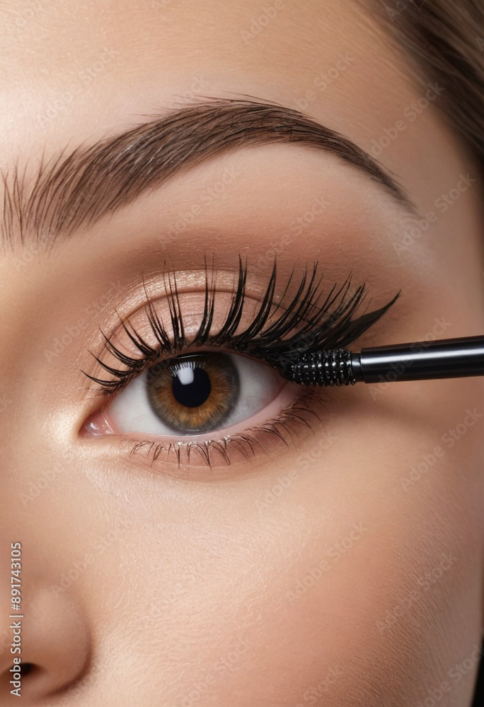 Naklejka premium Applying mascara to volumize and lengthen lashes. 