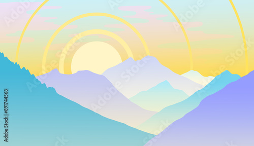 mountains landscape illustration sunset sunrise color