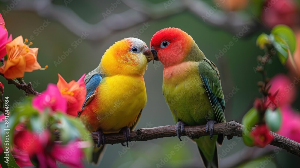 Obraz premium Affectionate Lovebirds Sharing a Tender Kiss
