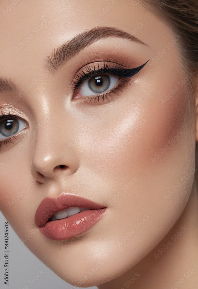 A model with perfectly applied makeup, emphasizing flawless results. A model with perfectly applied makeup, emphasizing flawless results.