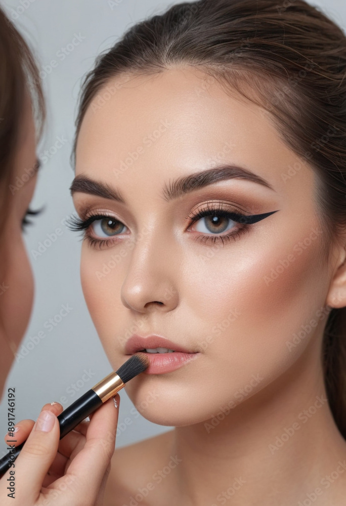A person applying makeup with a thoughtful expression, focusing on inner beauty. A person applying makeup with a thoughtful expression, focusing on inner beauty.