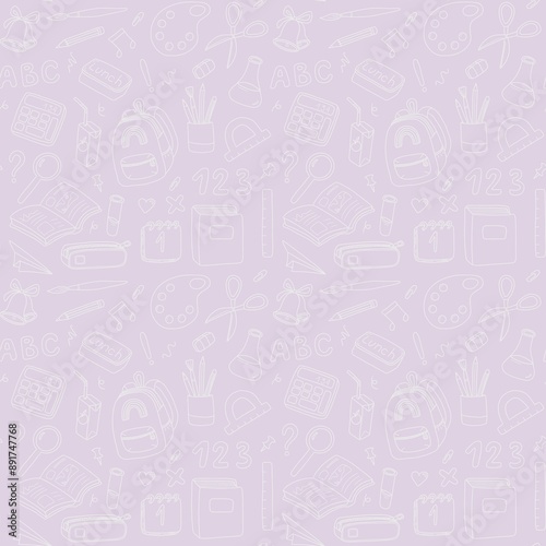 back to school stationary seamless pattern, paper collection, school supplies elements, student print paper planner