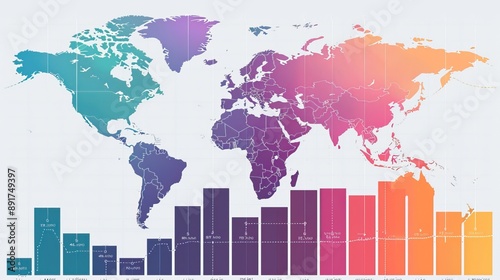 Global Economic Crisis Visualized. World map and graphs. High quality AI generated image