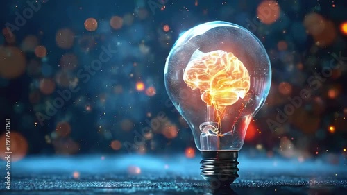 The concept of the mind represented as a light bulb and brain photo