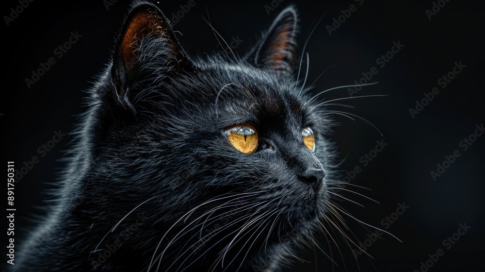 Graceful Feline: Artistic Full Body of Black Cat on Dark Background Graceful Feline: Artistic Full Body of Black Cat on Dark Background