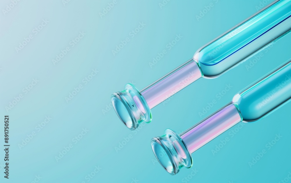 Close up of medical test tubes against a blue background, with macro photography and a shallow depth Close up of medical test tubes against a blue background, with macro photography and a shallow depth