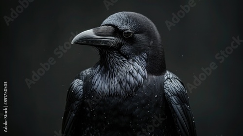 Artistic Black Common Raven on Dark Background