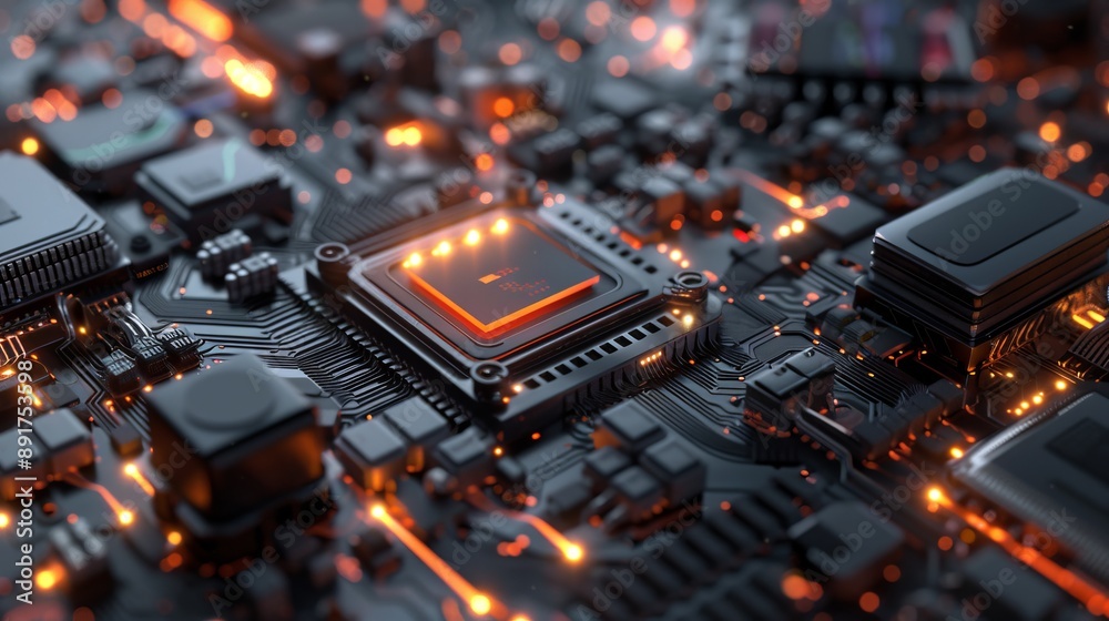 Close-Up of a Glowing Circuit Board Close-Up of a Glowing Circuit Board