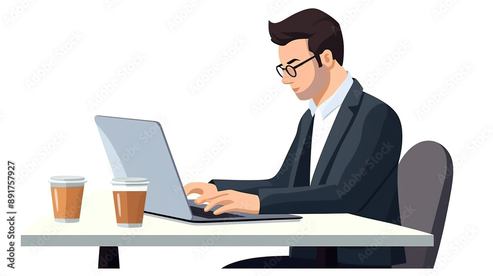 Businessman working with a laptop isolated on pure white background Businessman working with a laptop isolated on pure white background