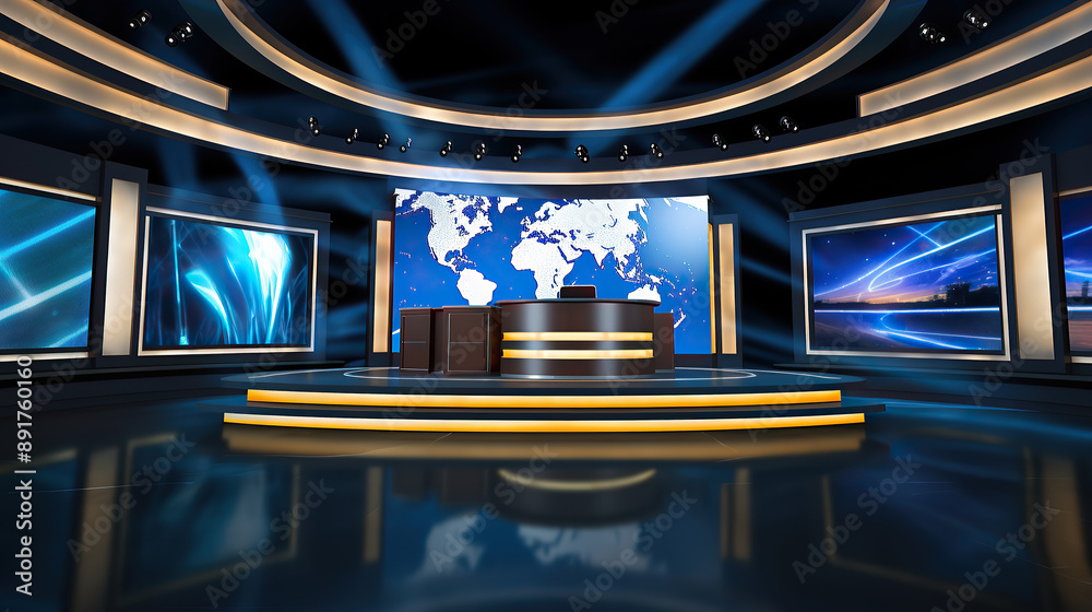 Obraz premium generated illustration interior of a workplace of tv station