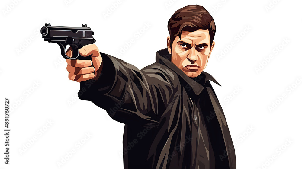 Criminal man holding a gun isolated on pure white background Criminal man holding a gun isolated on pure white background