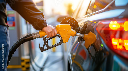 Filling the car with gasoline at gas station