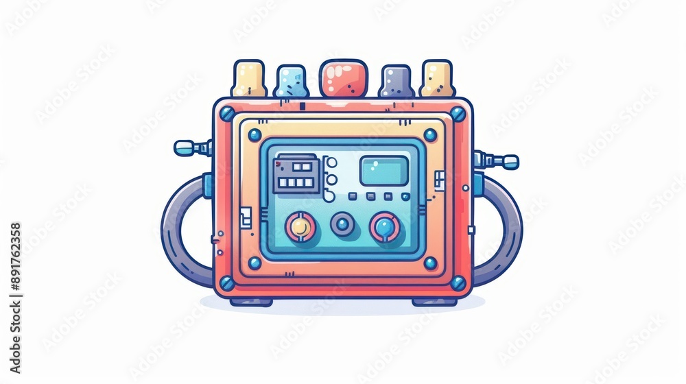 Fototapeta premium A cute electronic component in a kawaii watercolor style, isolate on white background, assembled in a hightech factory