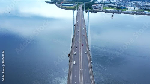 Beautiful Kessock Bridge across the sea bay near the city of Inverness in Scotland. photo