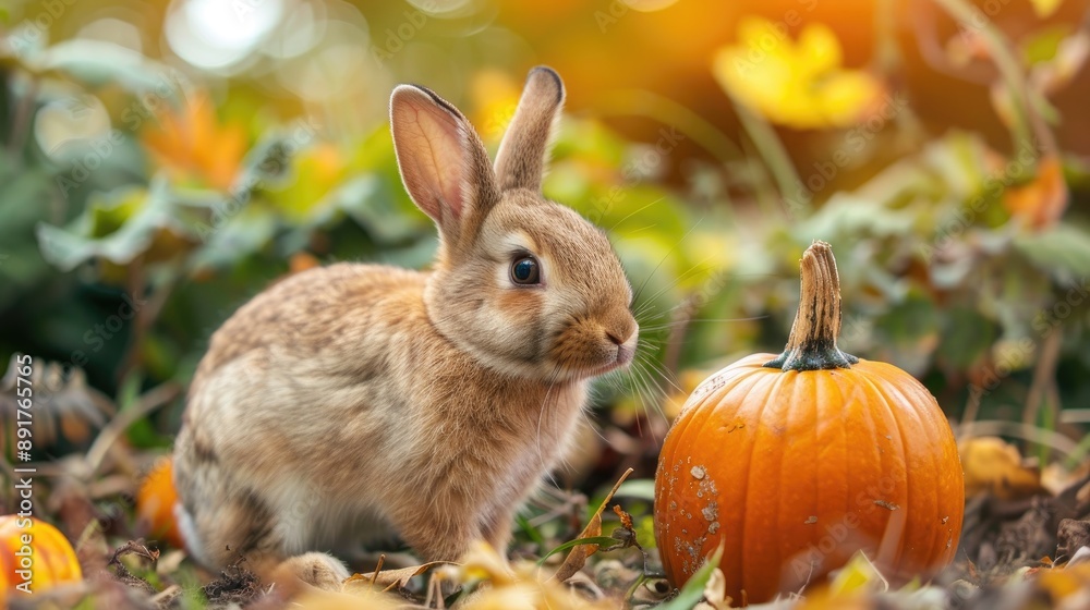 Fototapeta premium Pumpkin Patch Adventure: Bunny Autumn Quest