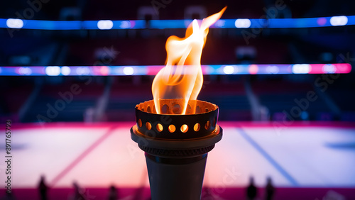 Glowing candles casting warm light and smoke in a dark church or temple setting Olympic  photo