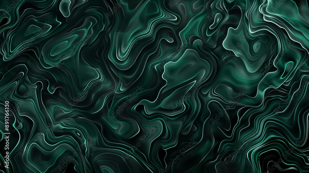 Fototapeta premium Green irregular pattern set against a black background.