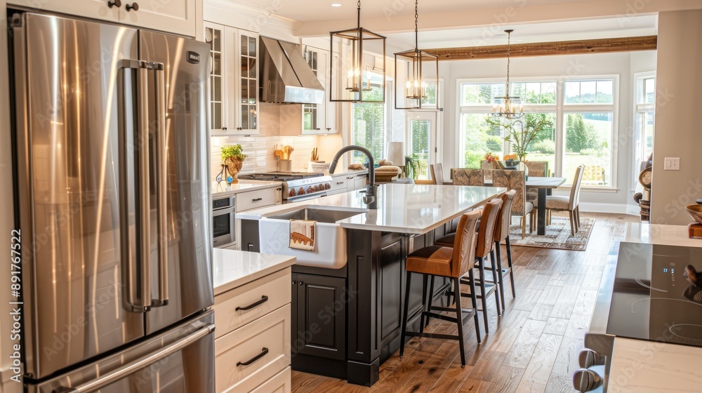 An open-concept kitchen with high-end appliances An open-concept kitchen with high-end appliances