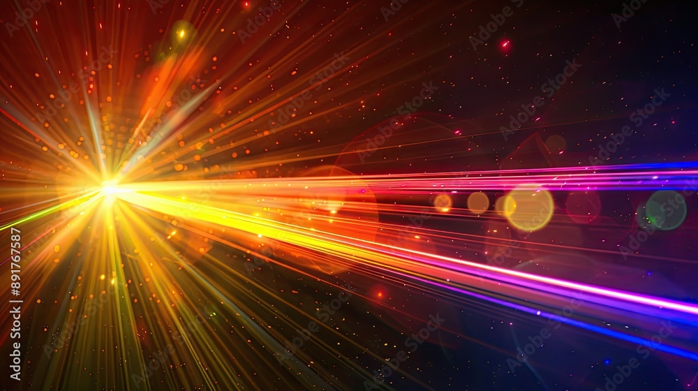 A vibrant and colorful explosion of light streaks against a dark background creating a dynamic and energetic visual