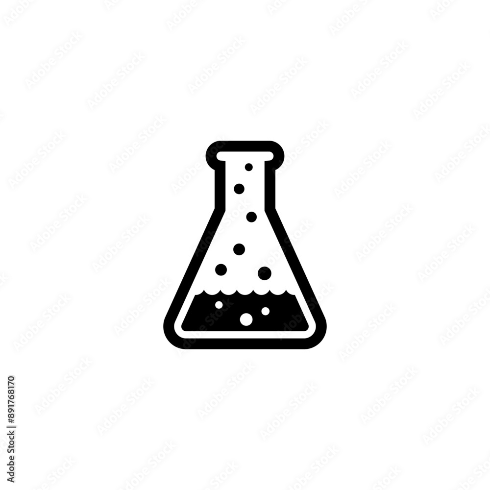 Black and white vector icon of a laboratory flask with bubbling liquid. Black and white vector icon of a laboratory flask with bubbling liquid.