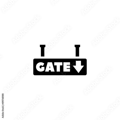 Black icon indicating a downward arrow and the word GATE, symbolizing an entry or access point.