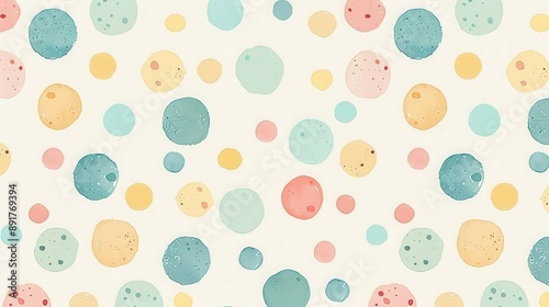 A seamless pattern of pastel-colored polka dots on a white background photo