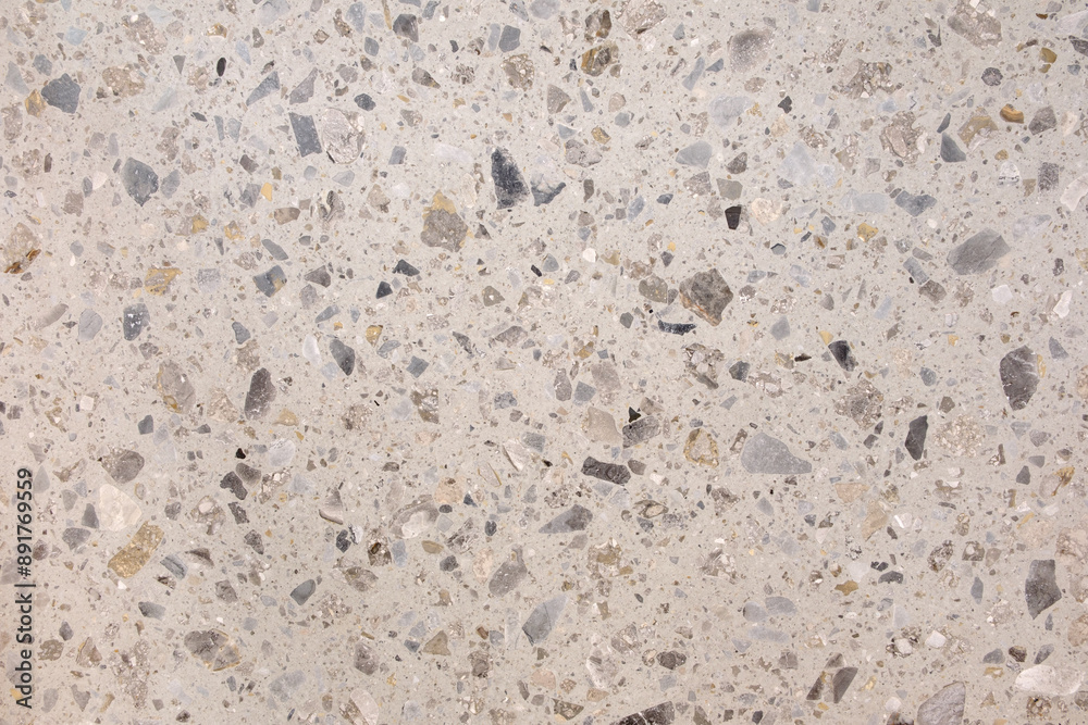 A white and gray stone surface with many small stones scattered across it. The surface appears to be a mosaic or a tiled floor A white and gray stone surface with many small stones scattered across it. The surface appears to be a mosaic or a tiled floor