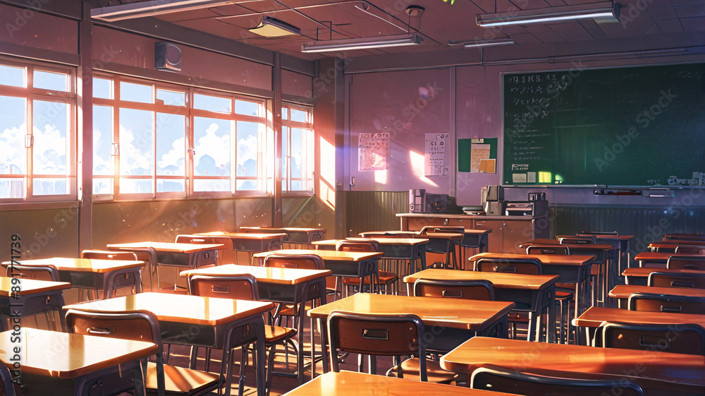 Fototapeta premium anime style background, game background, classroom, school