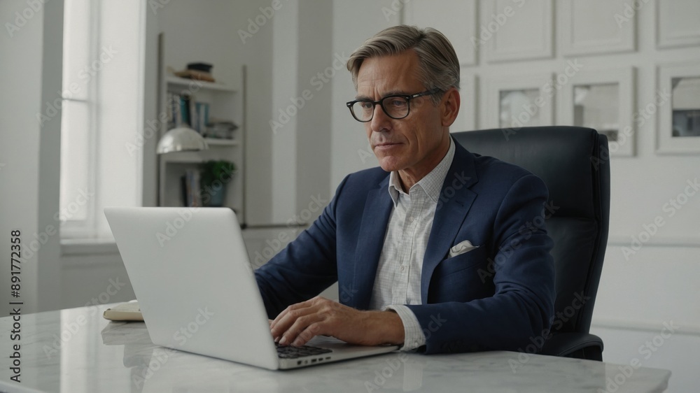 Businessman Working on Laptop in Modern Office Businessman Working on Laptop in Modern Office