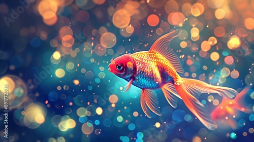 Vibrant Goldfish in Colorful Bokeh Background
