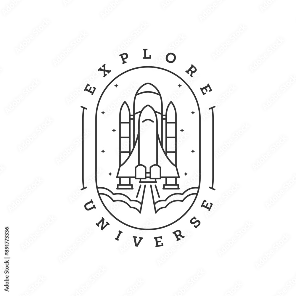 spaceship illustration badge line art style vector spaceship illustration badge line art style vector