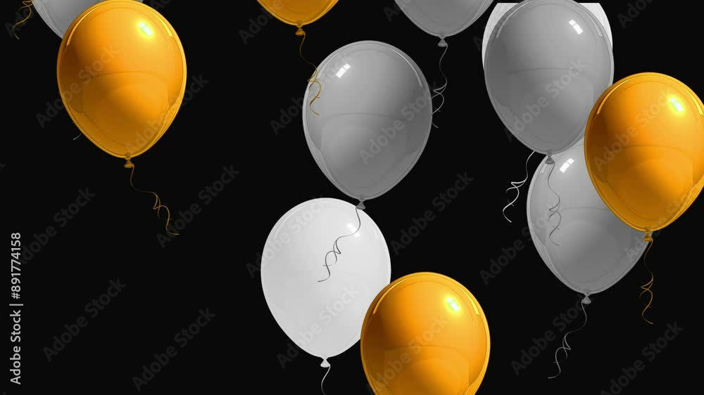 2d multi coloured party balloons birthday flying isolated with alpha channel motion animation video background