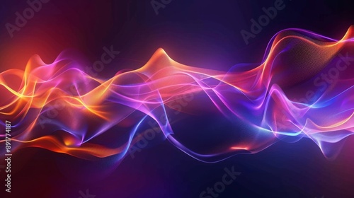 Mesmerizing abstract image featuring colorful waves of light on a dark background symbolizing energy, fluidity, movement, creativity, and dynamics. © Nima