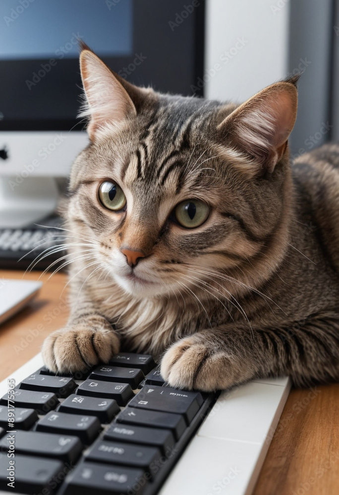 A cat curled up on a keyboard, interrupting someones work. A cat curled up on a keyboard, interrupting someones work.