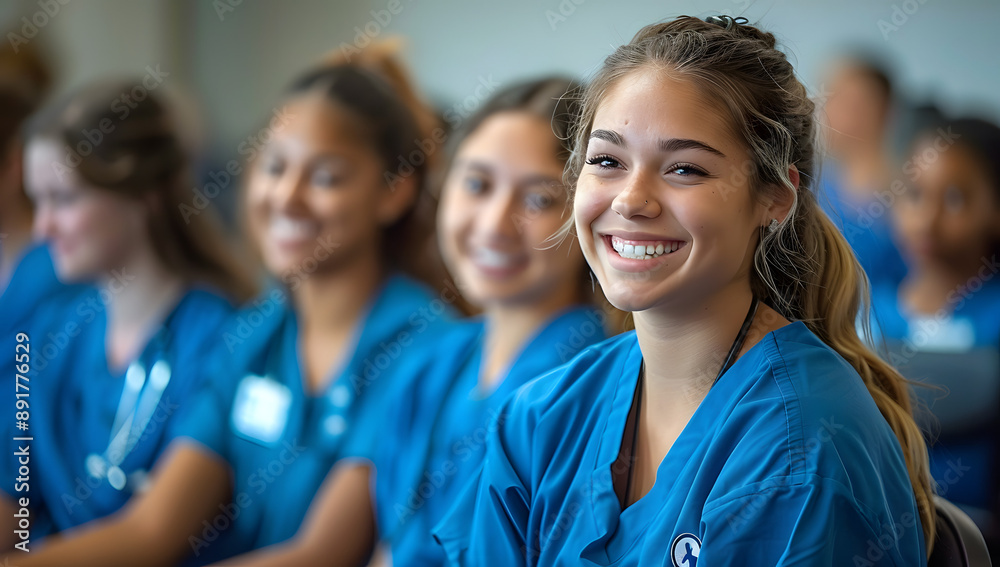 energetic Nurse Students in Blue Scrubs Engaged in a Class Session energetic Nurse Students in Blue Scrubs Engaged in a Class Session