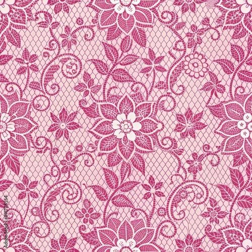 Seamless Pink Lace Floral Pattern With Intricate Design. Generative AI