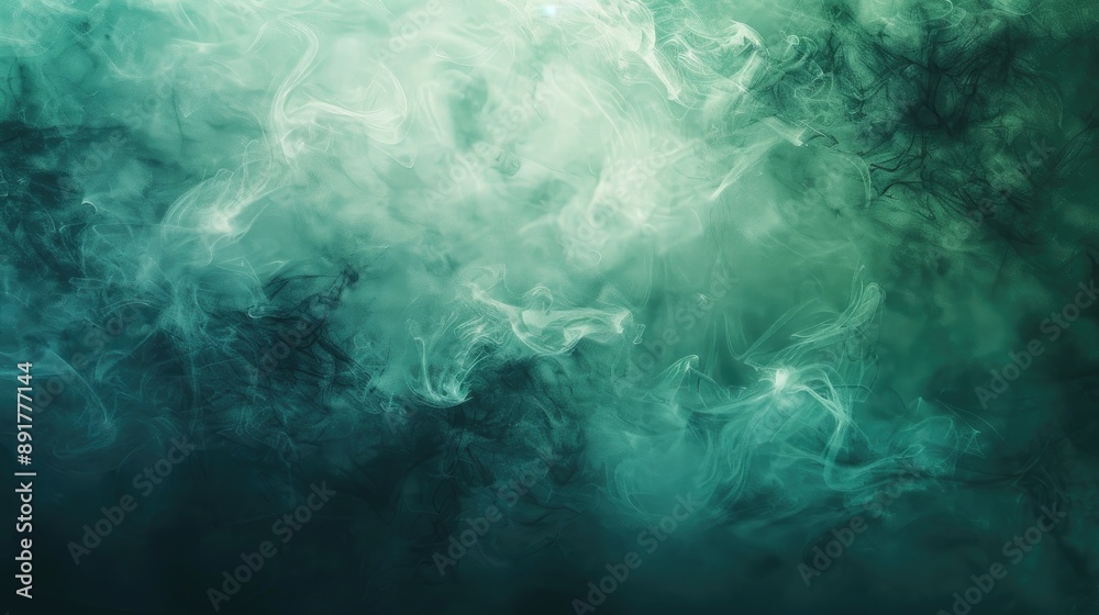 Fototapeta premium Enchanted Mist: Emerald Gradient and Fog