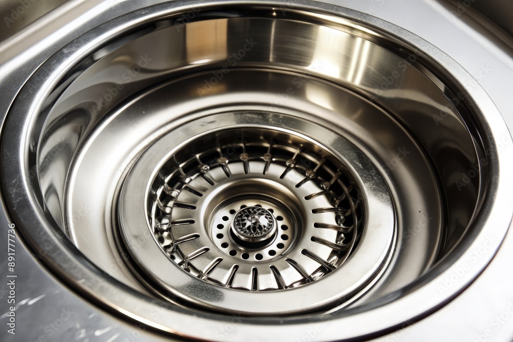 Close-Up View of a Kitchen Sink Drain. Generative AI Close-Up View of a Kitchen Sink Drain. Generative AI